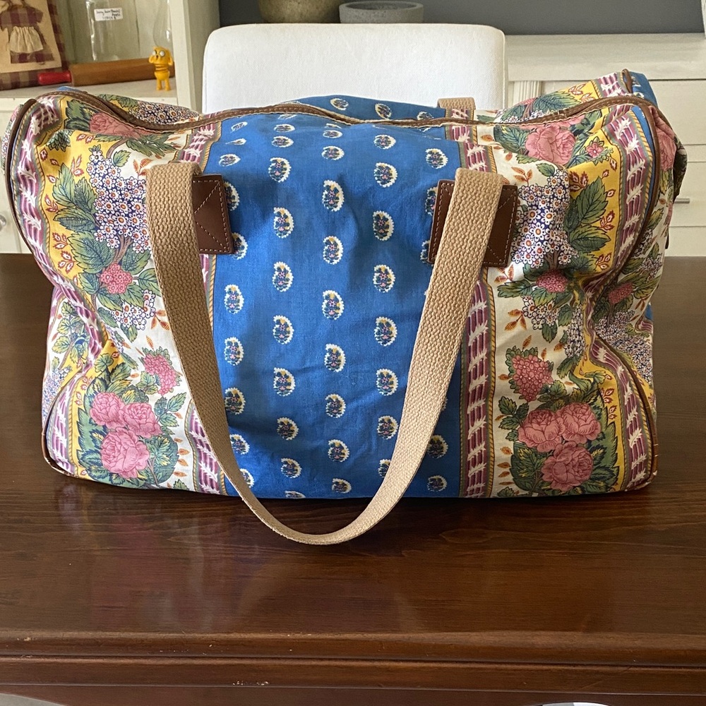 Blue Floral Paisley Rose Fabric Travel Tote Bag Duffel Bag
